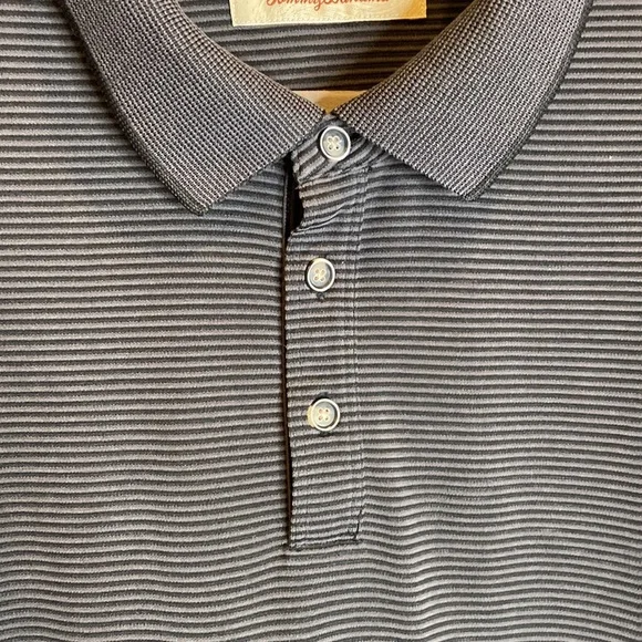 Tommy Bahama Black Stripped Buttoned Short Sleeved Polo Shirt - Picture 4 of 7